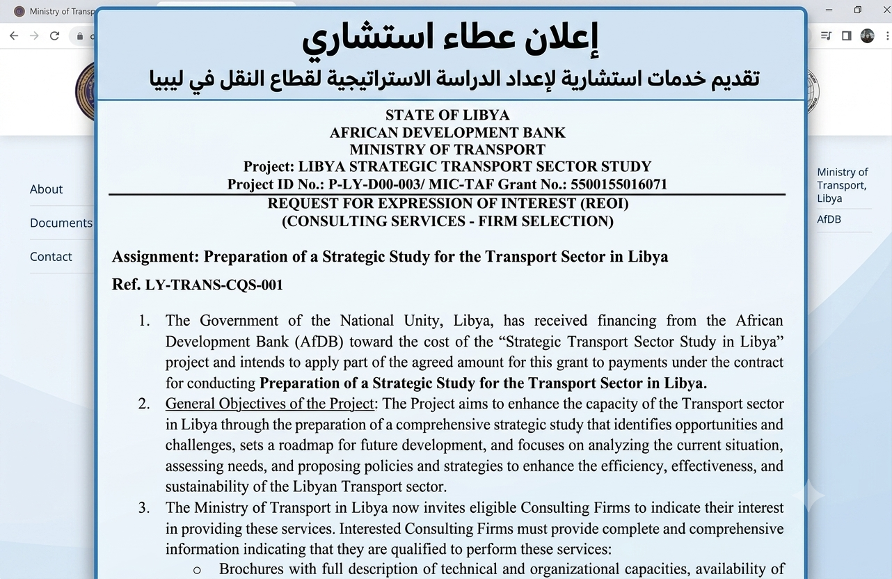 تقديم خدمات استشارية لإعداد الدراسة الاستراتيجية لقطاع النقل في ليبيا